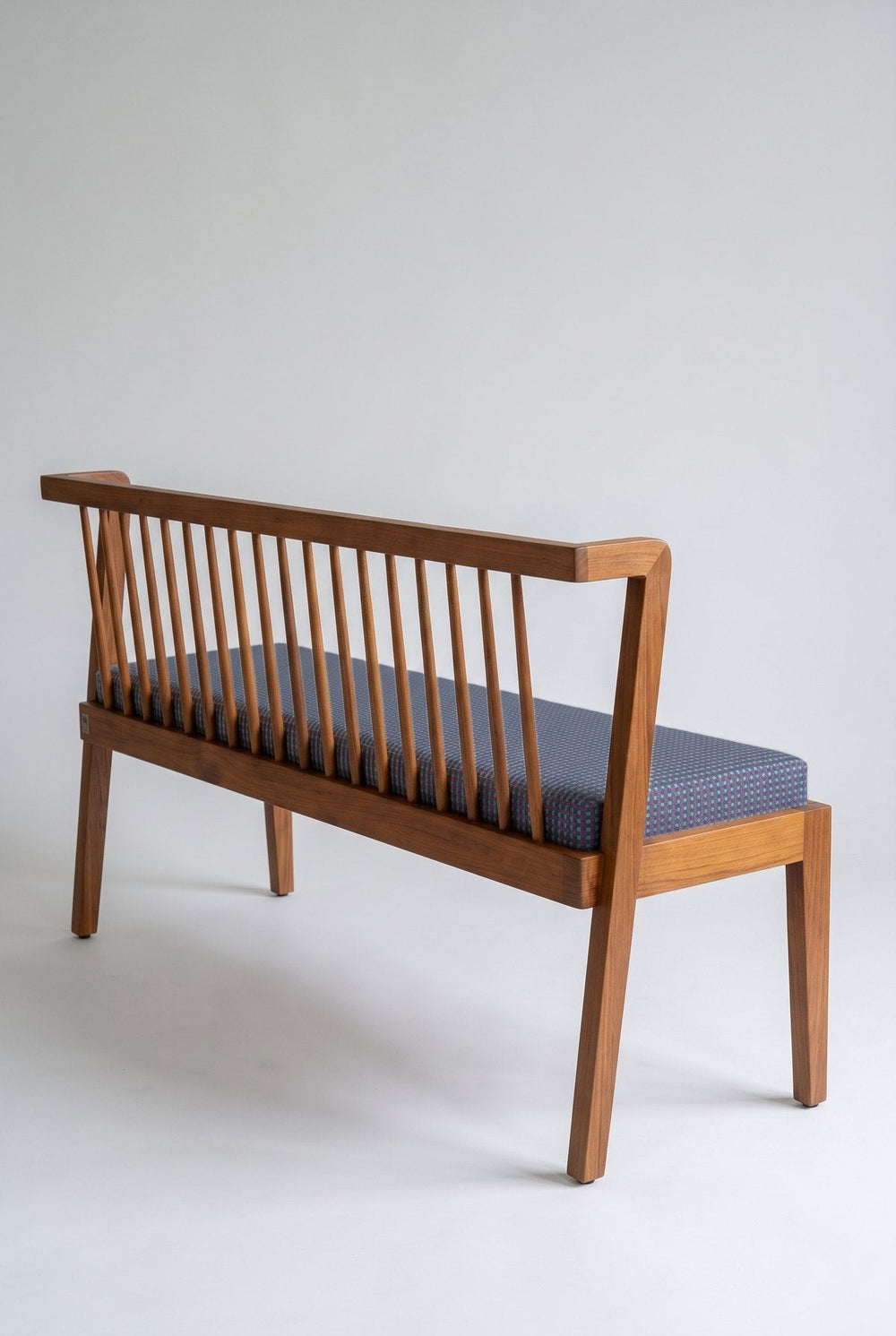 Upholstered Bundle Nara Bench in Code Shadow Plum Blue Fabric