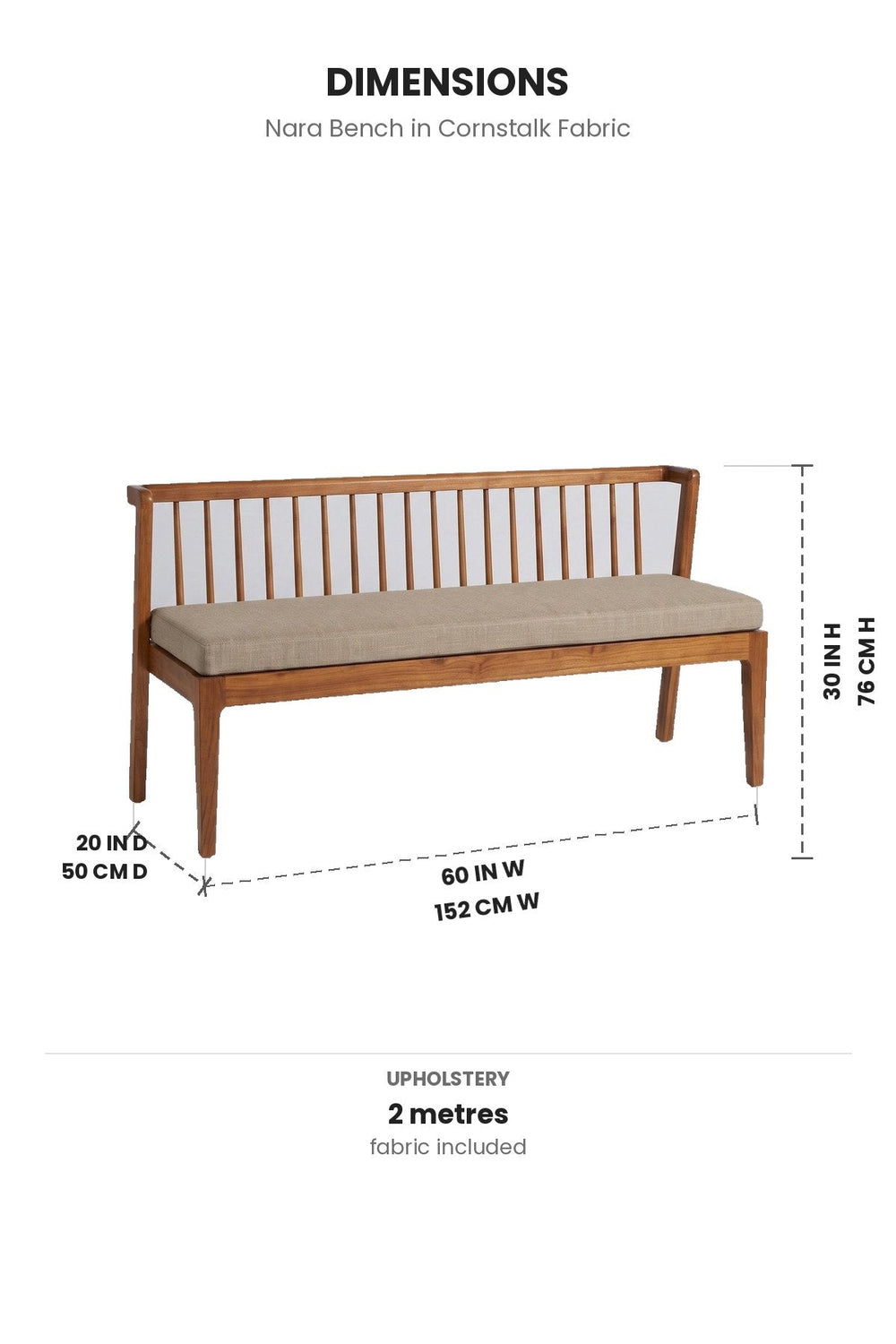 Upholstered Bundle Nara Bench in Cornstalk Fabric