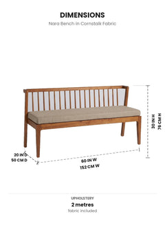 Upholstered Bundle Nara Bench in Cornstalk Fabric