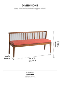 Upholstered Bundle Nara Bench in Raffia Red Pepper Fabric