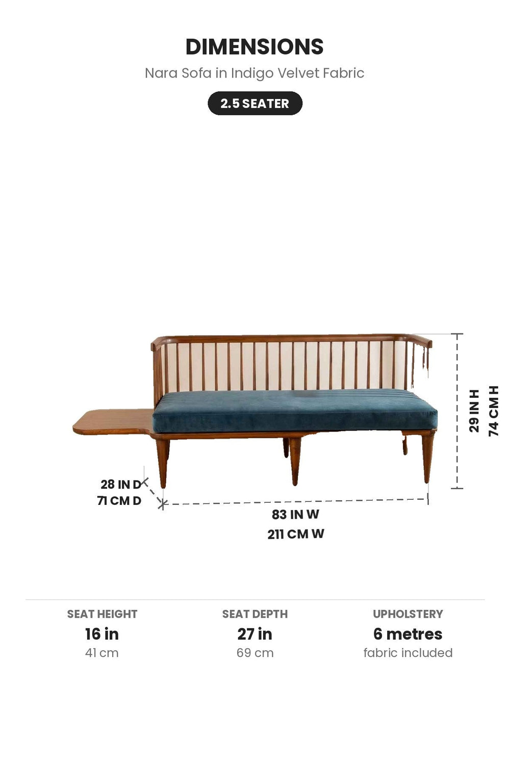 Upholstered Bundle Nara Sofa in Indigo Velvet Fabric