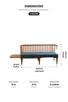 Upholstered Bundle Nara Sofa in Indigo Velvet Fabric