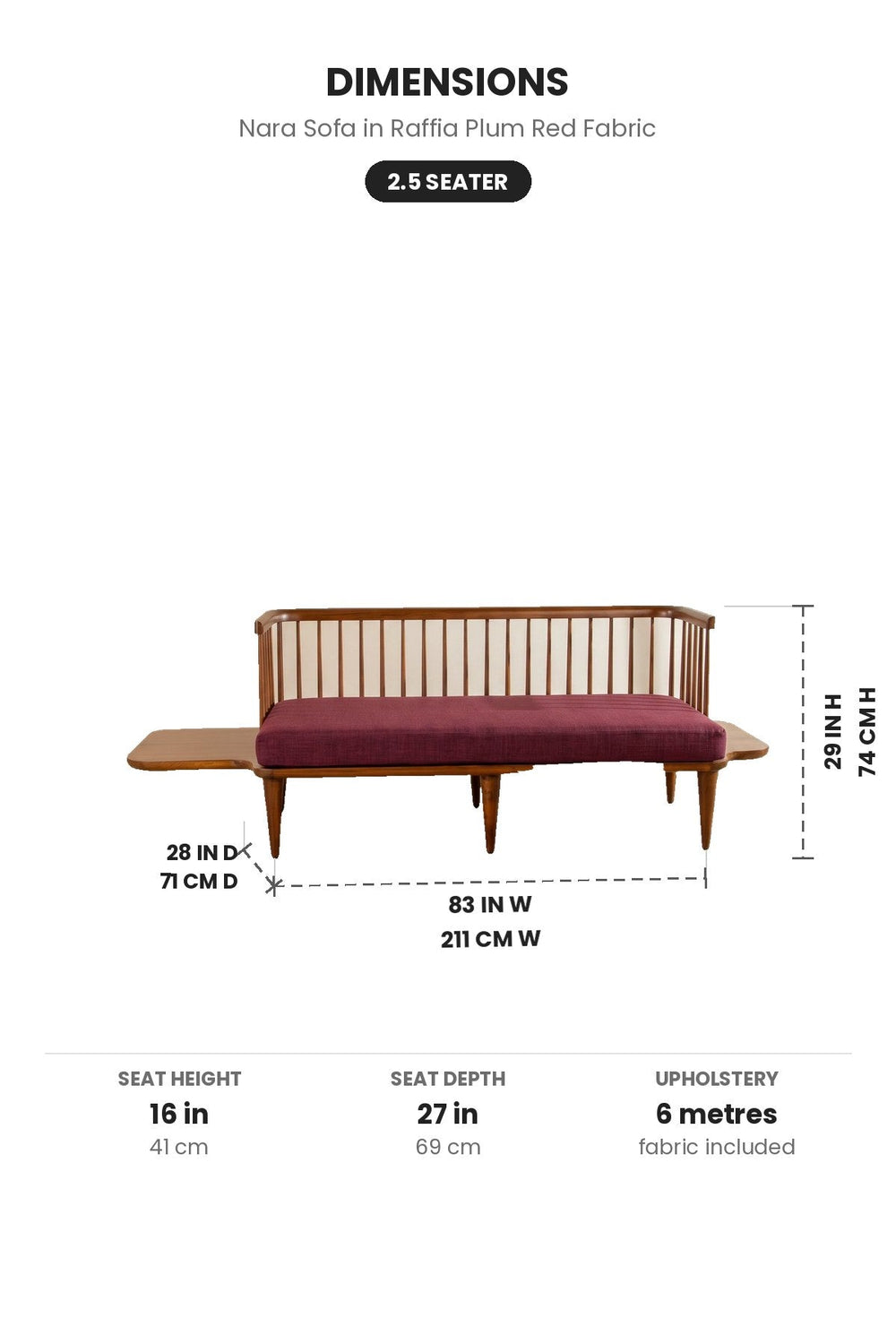 Upholstered Bundle Nara Sofa in Raffia Plum Red Fabric