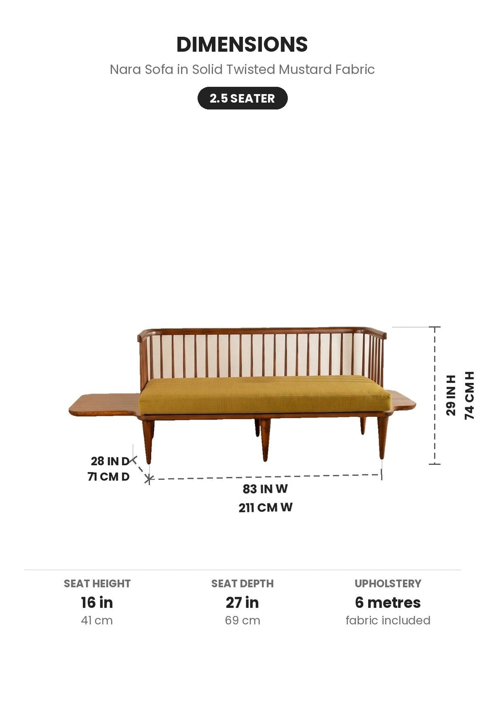 Upholstered Bundle Nara Sofa in Solid Twisted Mustard Fabric