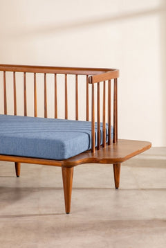 Upholstered Bundle Nara Sofa in Solid Twisted Water Blue Fabric