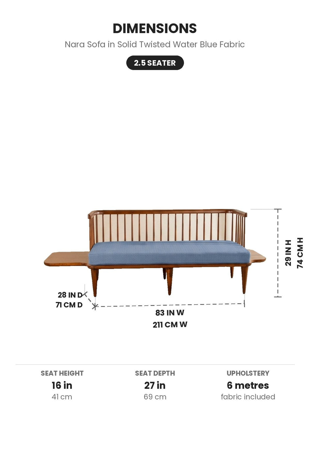 Upholstered Bundle Nara Sofa in Solid Twisted Water Blue Fabric