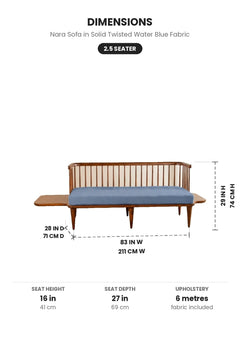 Upholstered Bundle Nara Sofa in Solid Twisted Water Blue Fabric