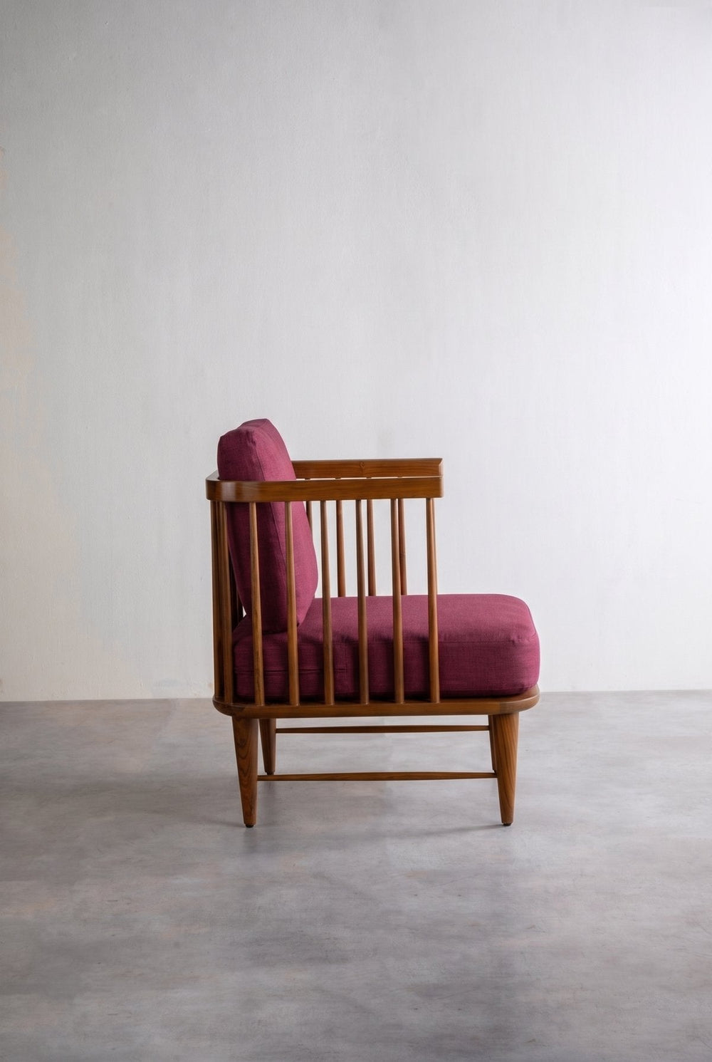Upholstered Bundle Nara Accent Chair in Raffia Plum Red Fabric