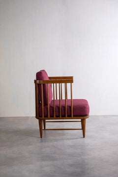 Upholstered Bundle Nara Accent Chair in Raffia Plum Red Fabric