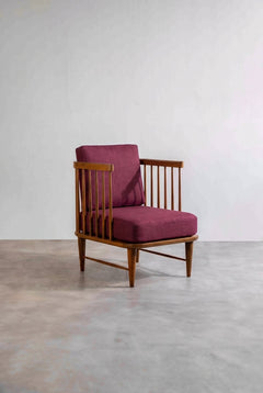 Upholstered Bundle Nara Accent Chair in Raffia Plum Red Fabric