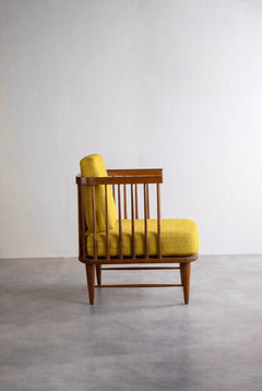 Upholstered Bundle Nara Accent Chair in Solid Twisted Mustard Fabric