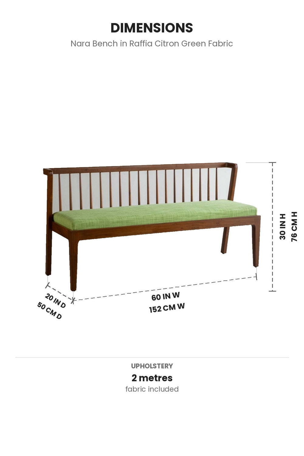 Upholstered Bundle Nara Bench in Raffia Citron Green Fabric