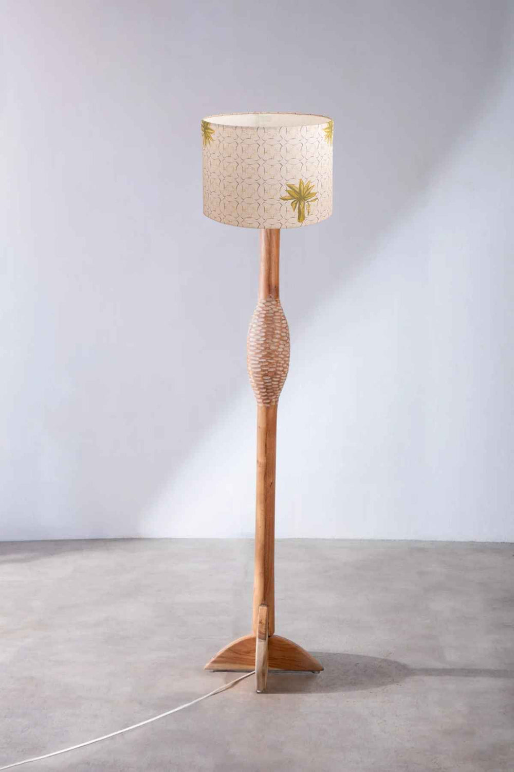 Lighting Bundle Orbit Floor Lamp with Temple Palms Drum Lampshade (Grey)