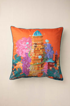 Pagoda In The Sky Spicy Orange Floor Cushion Cover (61 X 61 Cm)