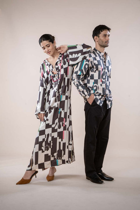 PALMYRAH KAFTAN DRESS SHADOW GREY