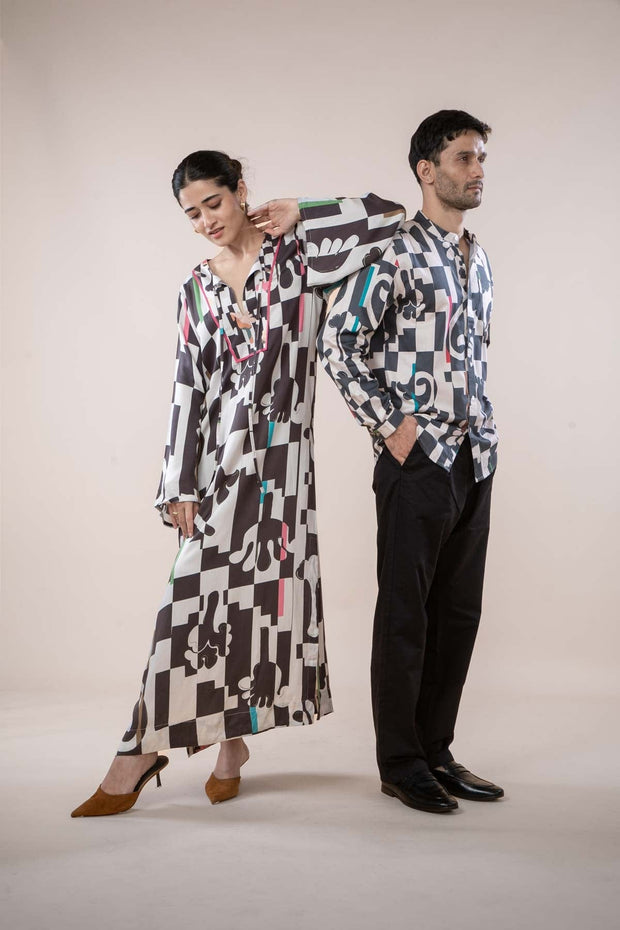 PALMYRAH KAFTAN DRESS SHADOW GREY