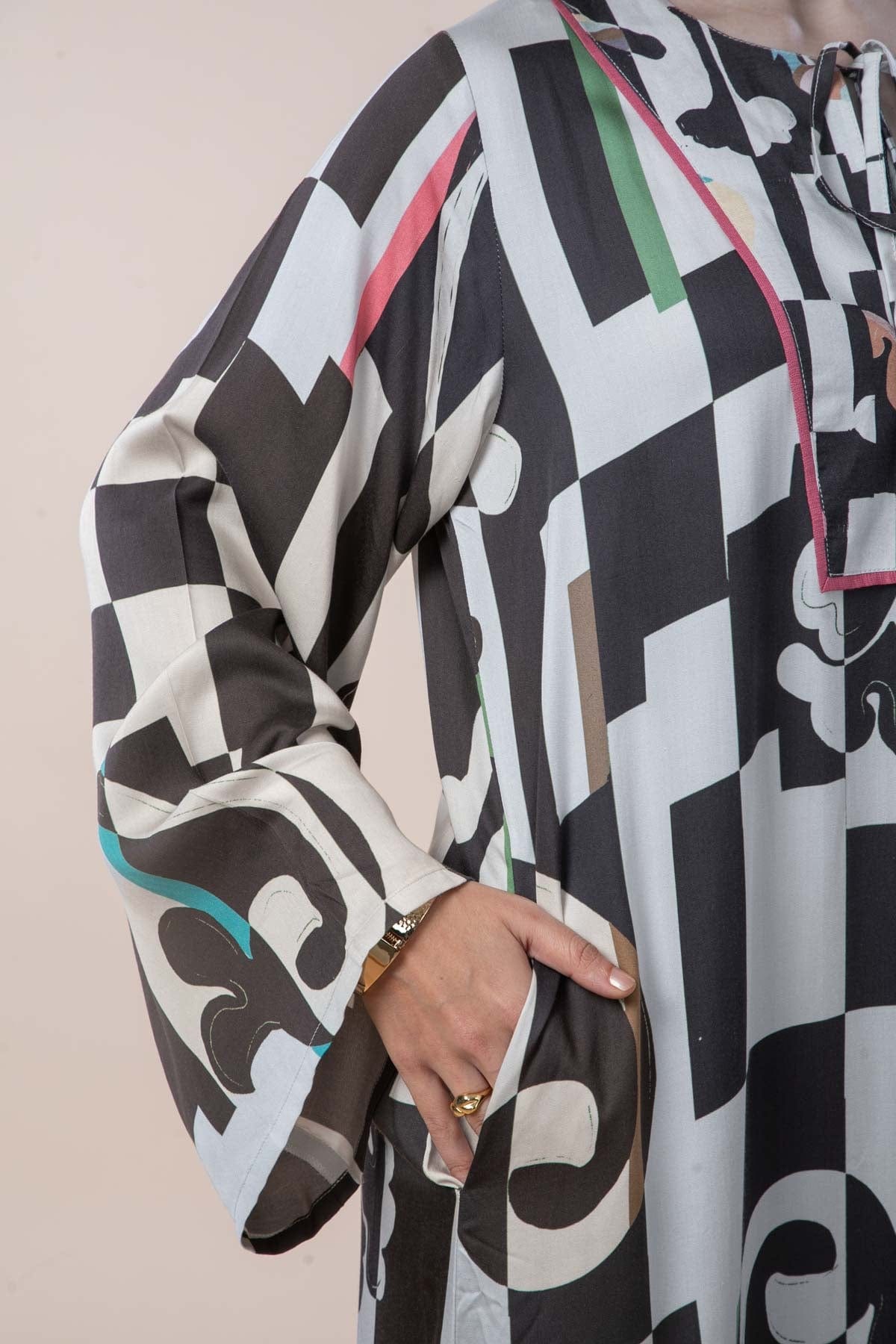 PALMYRAH KAFTAN DRESS SHADOW GREY
