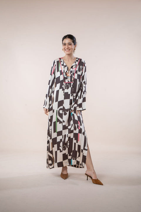 PALMYRAH KAFTAN DRESS SHADOW GREY