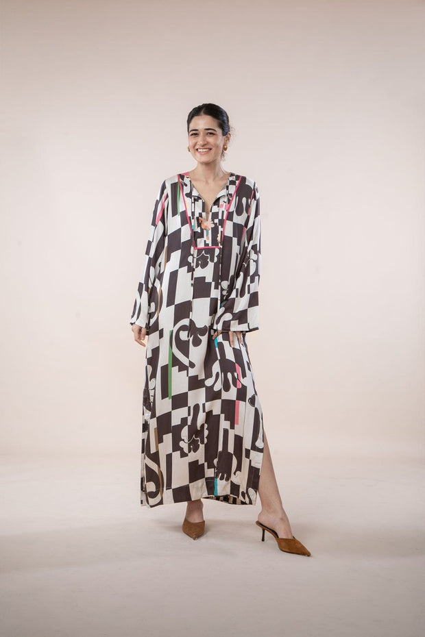 PALMYRAH KAFTAN DRESS SHADOW GREY