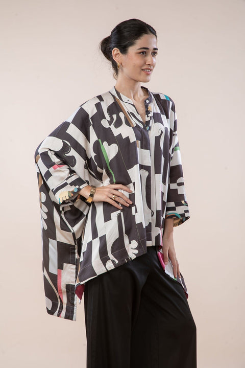 PALMYRAH KAFTAN TOP  SHADOW GREY