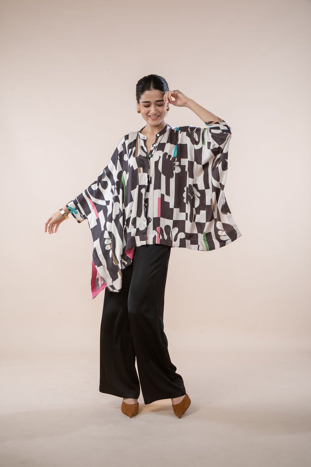 PALMYRAH KAFTAN TOP  SHADOW GREY