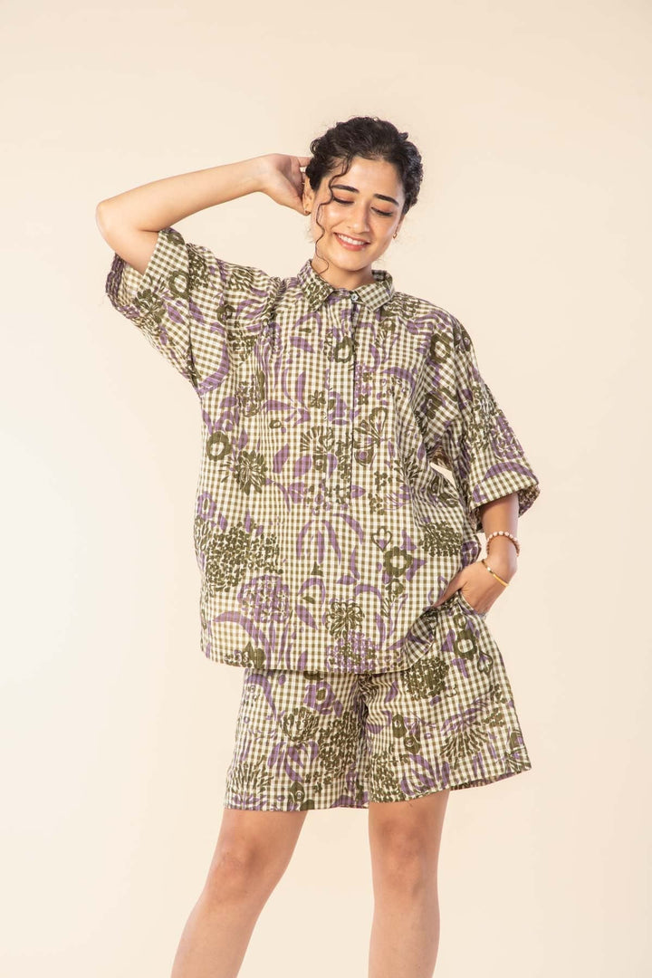 PARA PARA CHEQUERED TUNIC TOPS GUNGHO GREEN