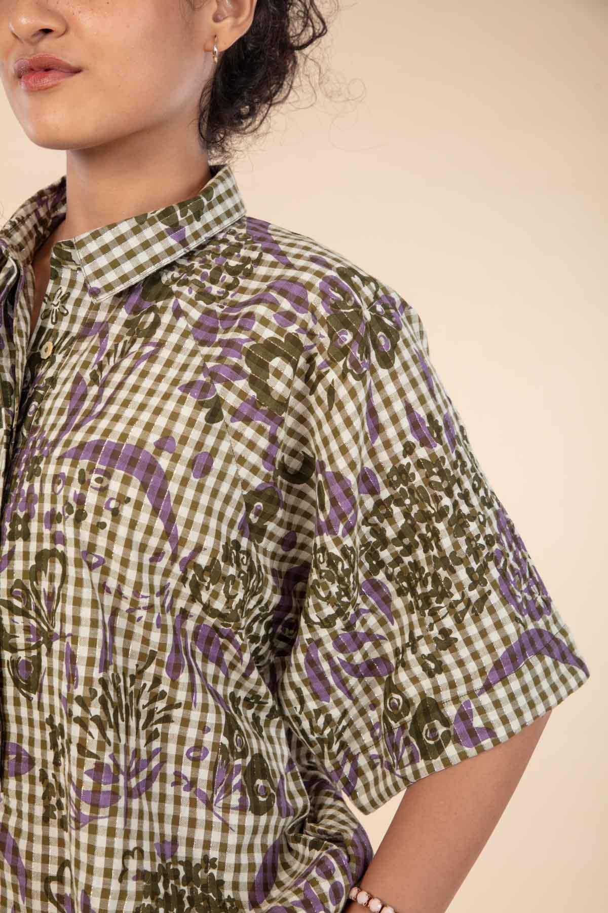 PARA PARA CHEQUERED TUNIC TOPS GUNGHO GREEN