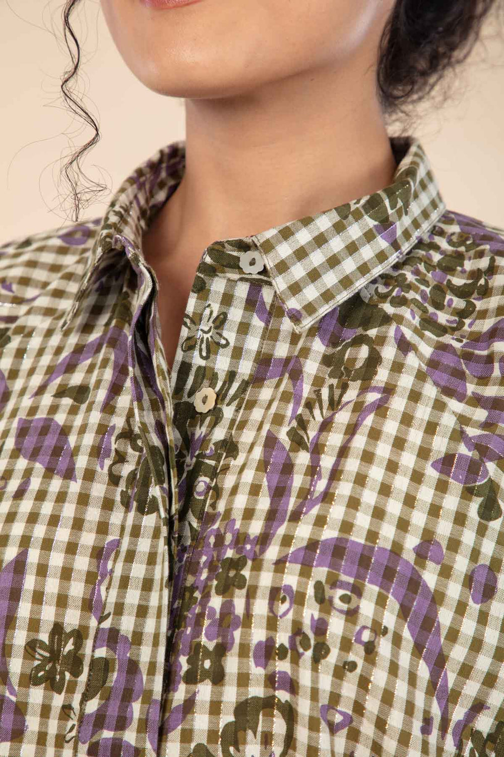 PARA PARA CHEQUERED TUNIC TOPS GUNGHO GREEN