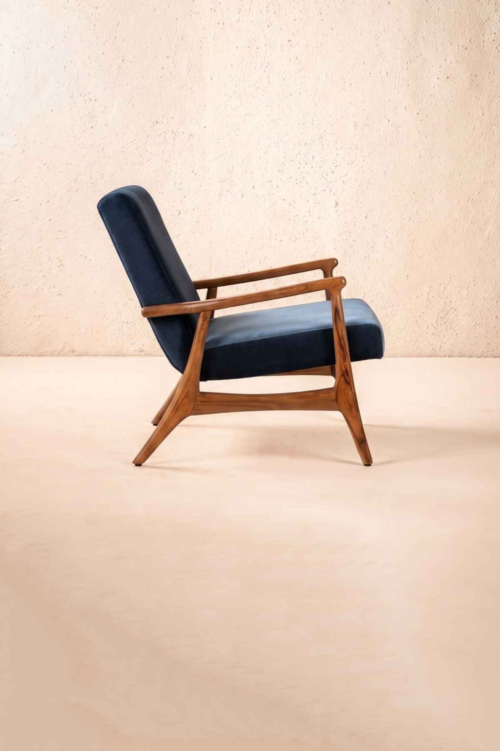 Upholstered Bundle Pi Accent Chair in Indigo Velvet Fabric