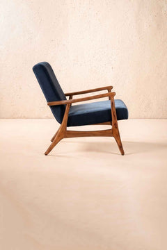 Upholstered Bundle Pi Accent Chair in Indigo Velvet Fabric