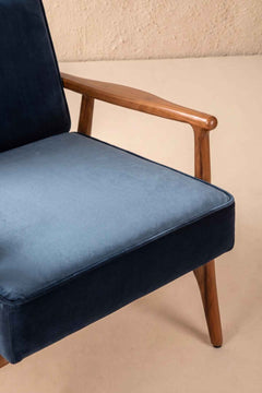 Upholstered Bundle Pi Accent Chair in Indigo Velvet Fabric