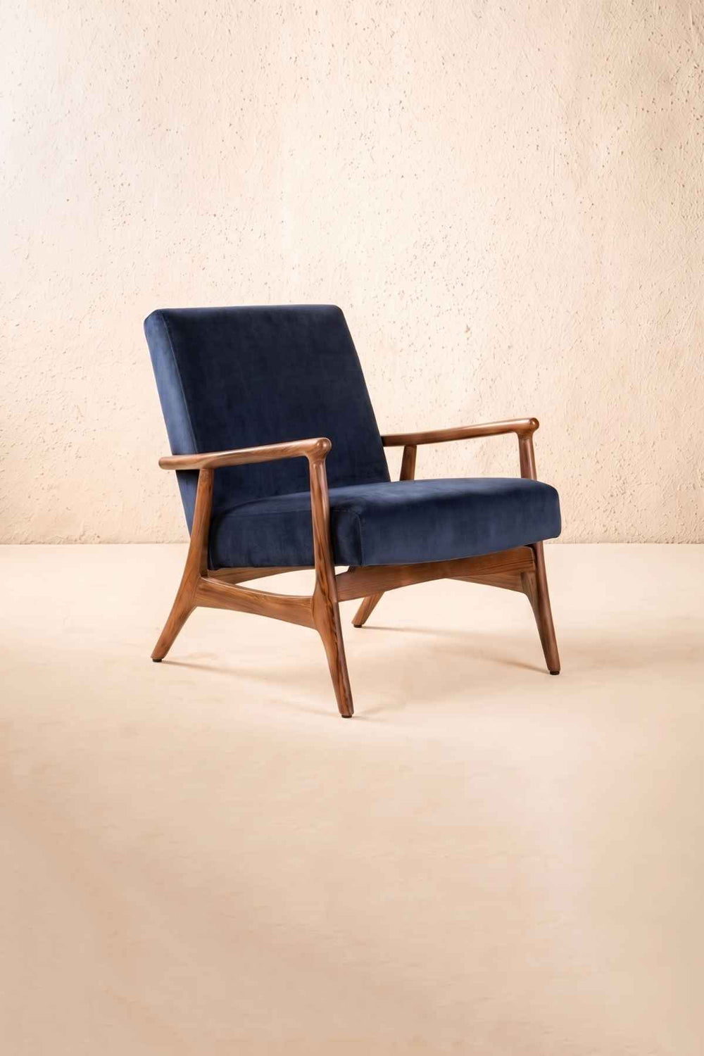 Upholstered Bundle Pi Accent Chair in Indigo Velvet Fabric