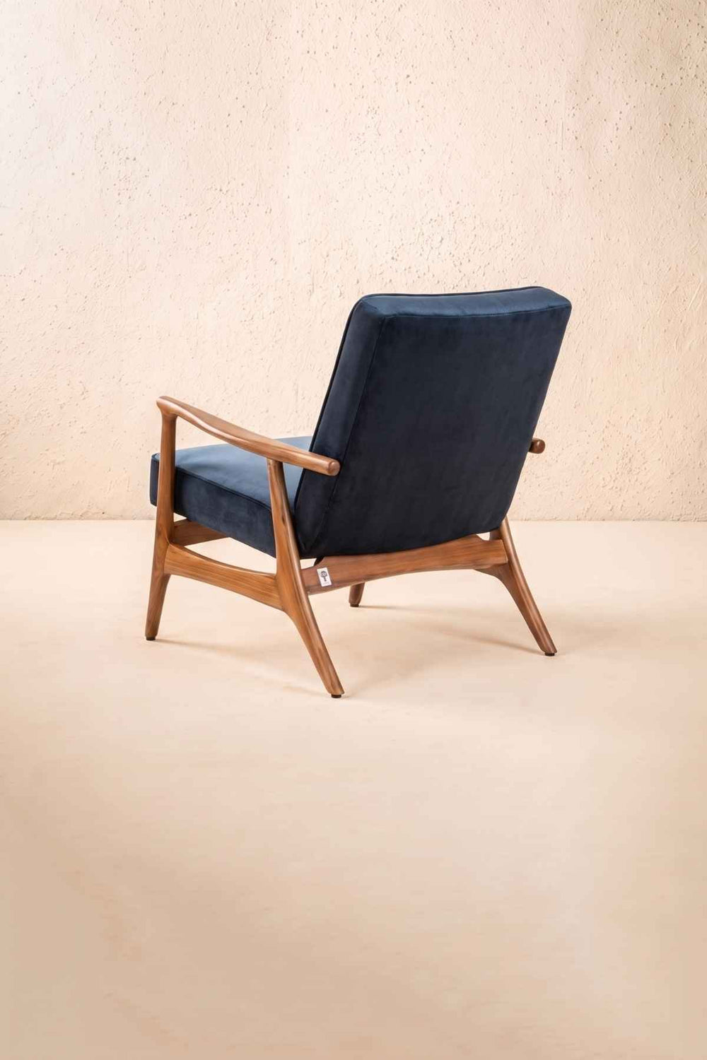 Upholstered Bundle Pi Accent Chair in Indigo Velvet Fabric
