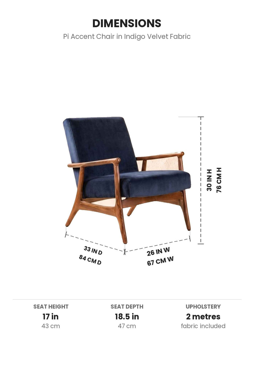 Upholstered Bundle Pi Accent Chair in Indigo Velvet Fabric