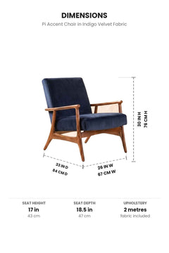 Upholstered Bundle Pi Accent Chair in Indigo Velvet Fabric