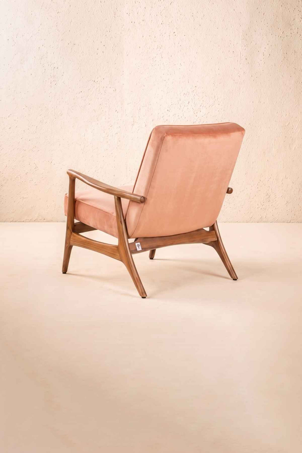 Upholstered Bundle Pi Accent Chair in Peach Velvet Fabric