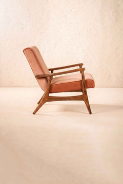 Upholstered Bundle Pi Accent Chair in Peach Velvet Fabric