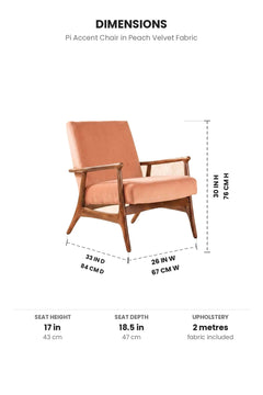 Upholstered Bundle Pi Accent Chair in Peach Velvet Fabric