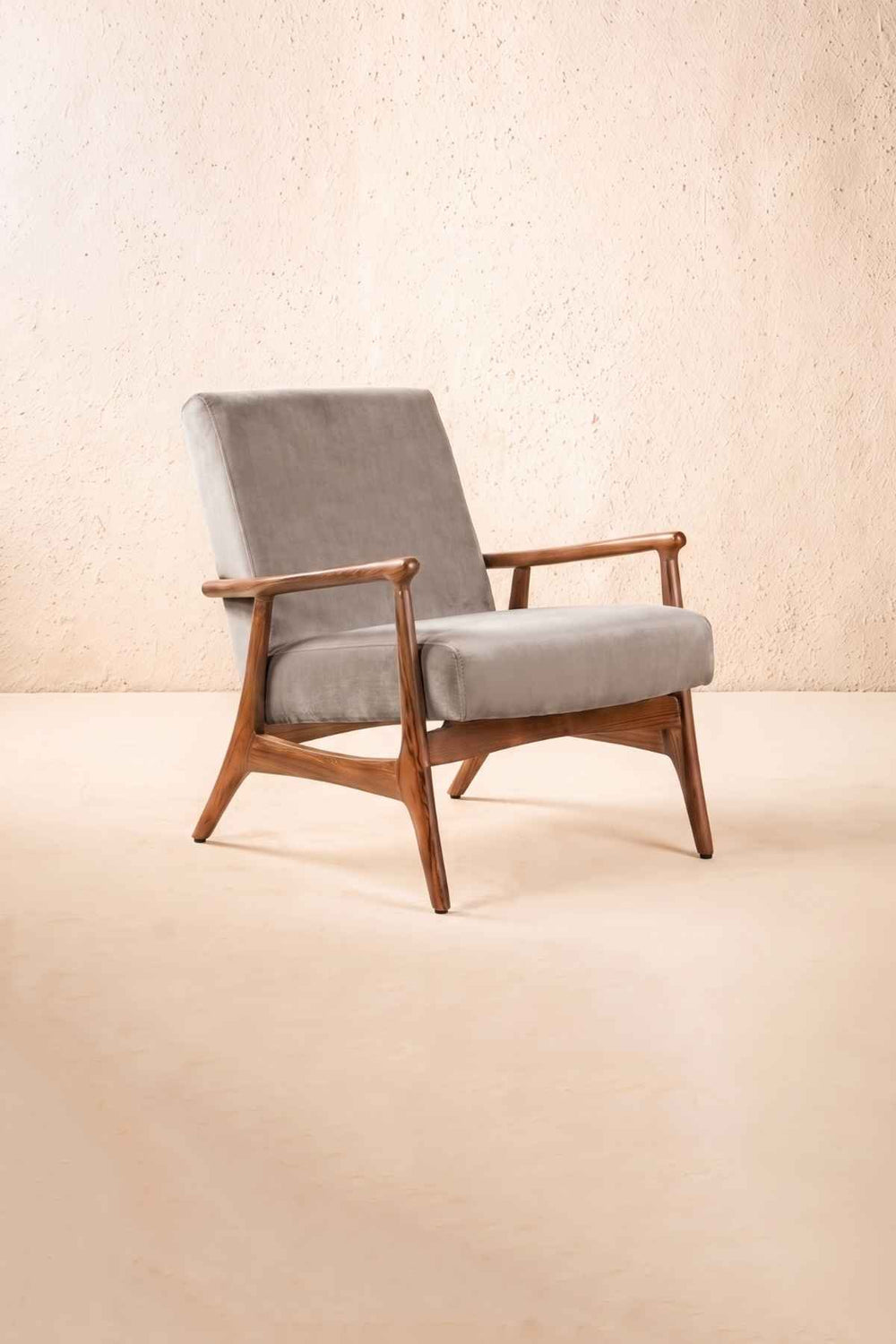 Upholstered Bundle Pi Accent Chair in Silver Velvet Fabric