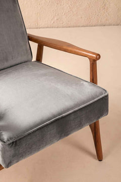 Upholstered Bundle Pi Accent Chair in Silver Velvet Fabric