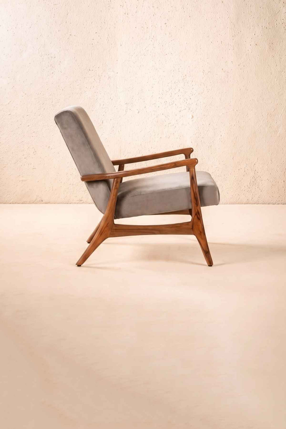 Upholstered Bundle Pi Accent Chair in Silver Velvet Fabric