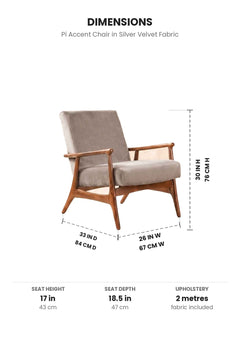Upholstered Bundle Pi Accent Chair in Silver Velvet Fabric
