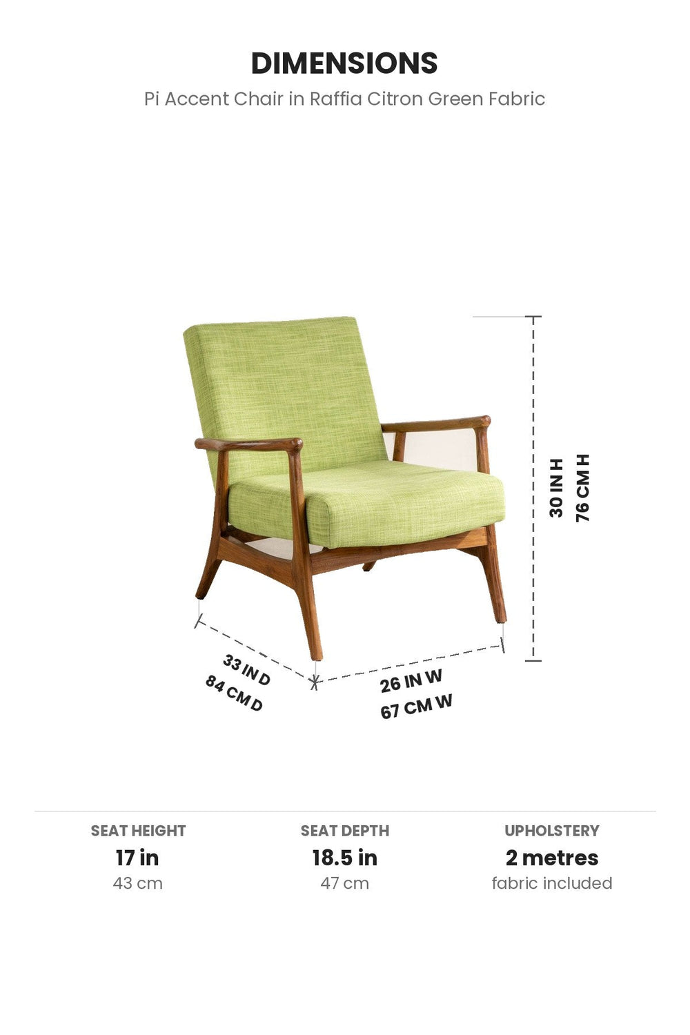 Upholstered Bundle Pi Accent Chair in Raffia Citron Green Fabric