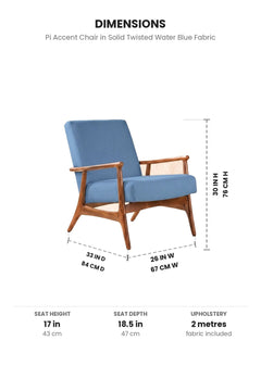 Upholstered Bundle Pi Accent Chair in Solid Twisted Water Blue Fabric