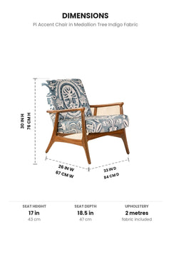 Upholstered Bundle Pi Accent Chair in Medallion Tree Indigo Fabric