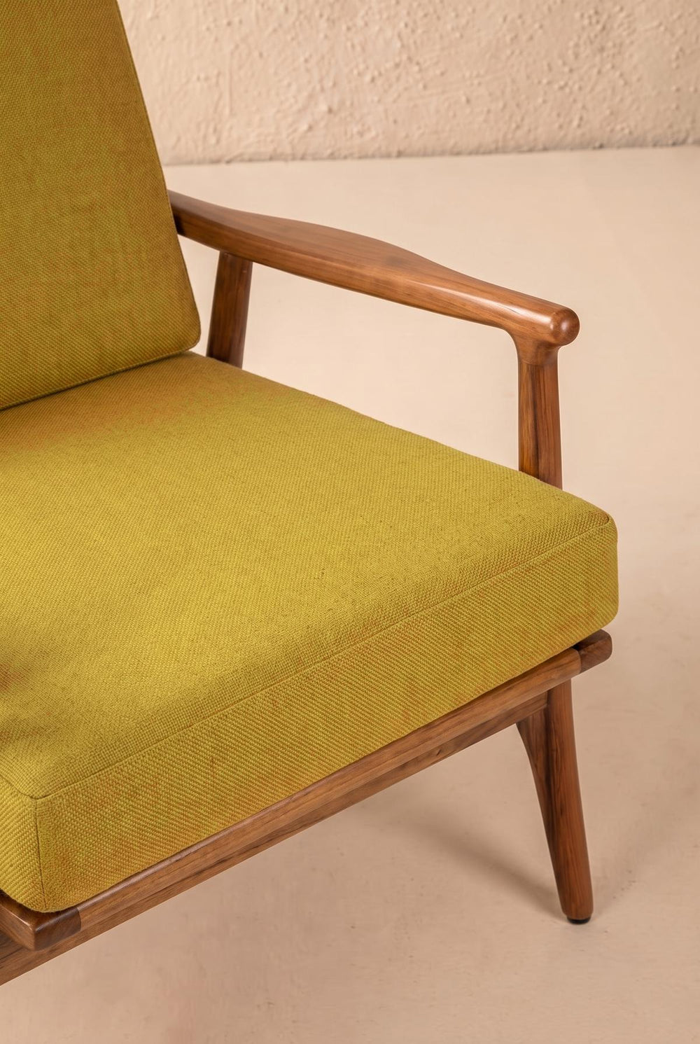 Upholstered Bundle Pi Accent Chair in Solid Twisted Mustard Fabric