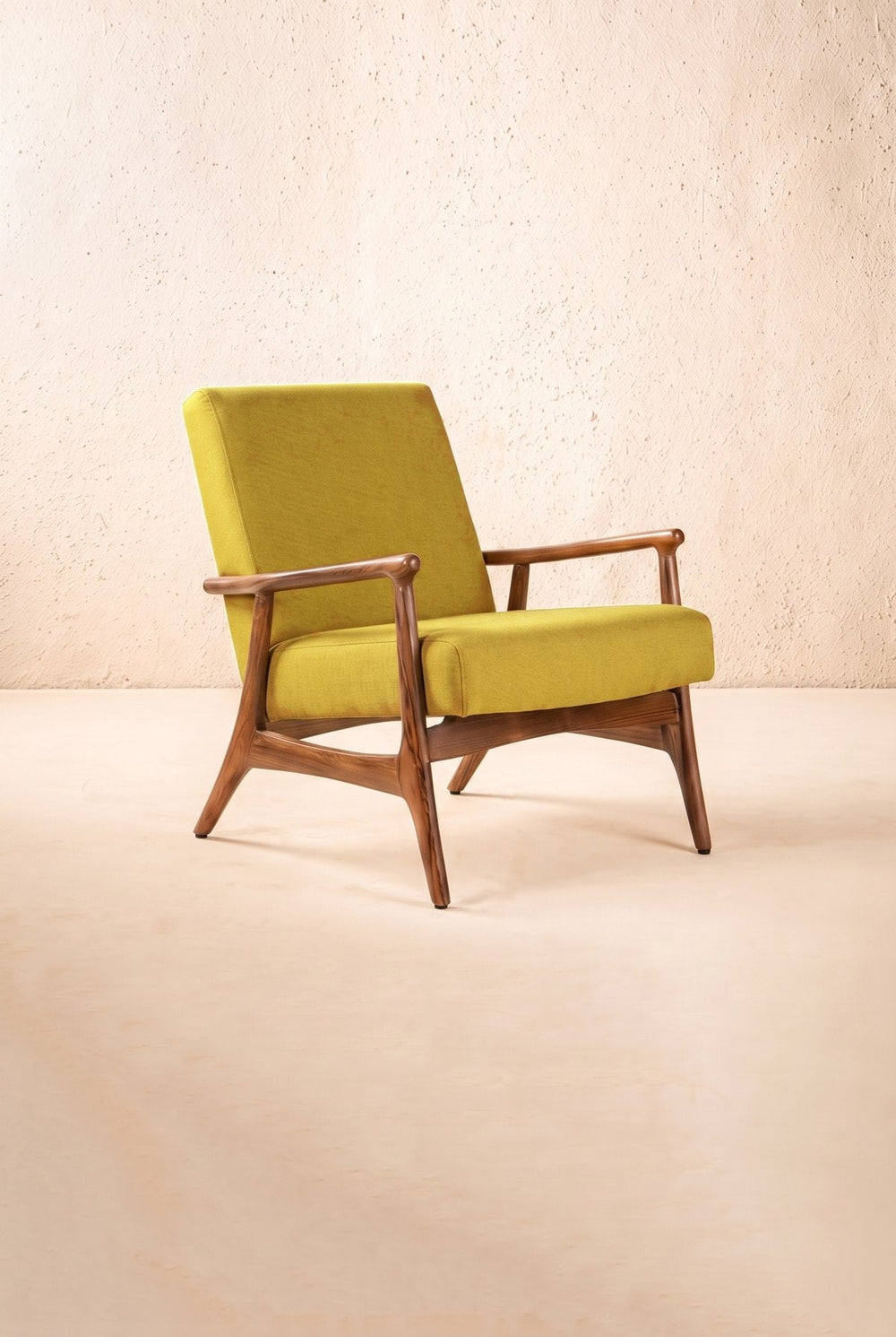 Upholstered Bundle Pi Accent Chair in Solid Twisted Mustard Fabric