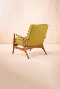 Upholstered Bundle Pi Accent Chair in Solid Twisted Mustard Fabric