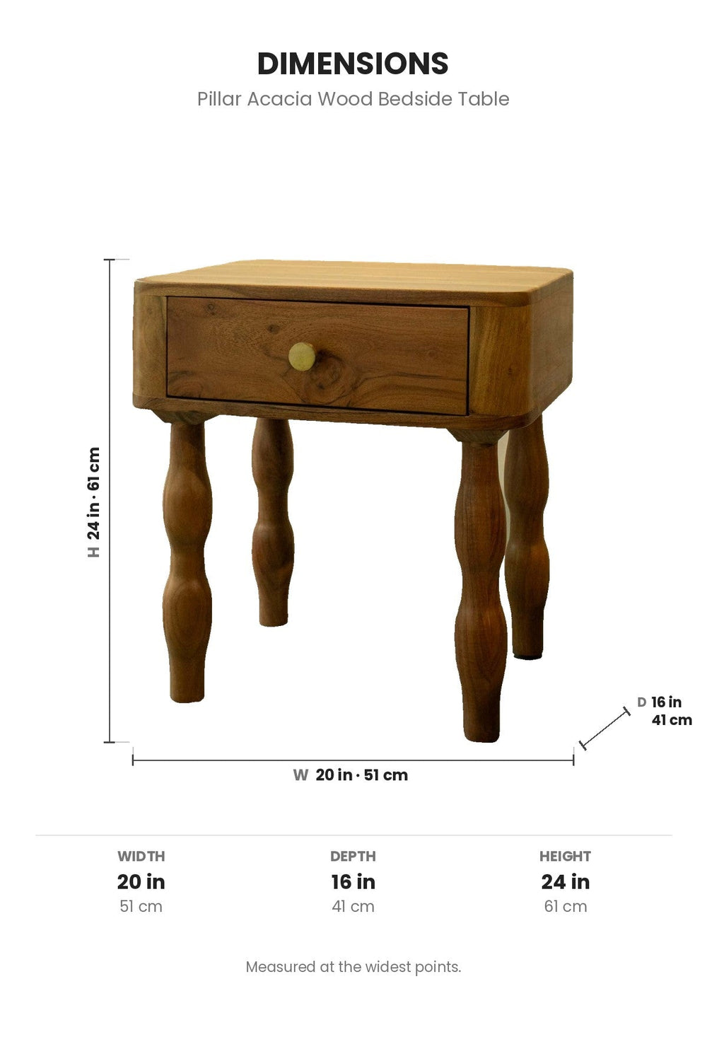 BEDSIDE TABLES Pillar Acacia Wood Bedside Table