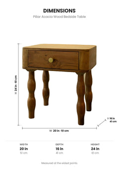 BEDSIDE TABLES Pillar Acacia Wood Bedside Table